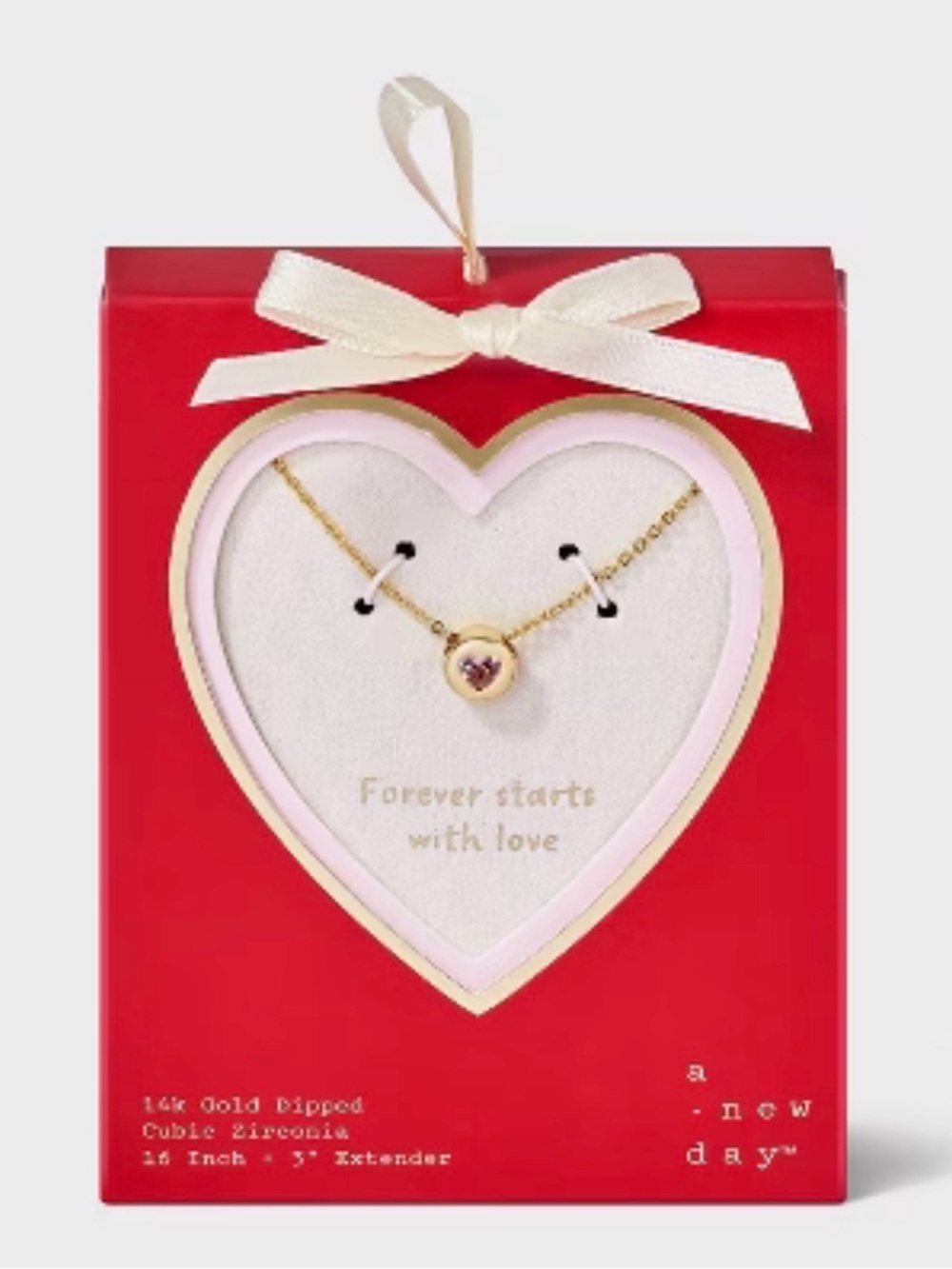 14K Gold Dipped Pink Heart CZ Pendant Necklace